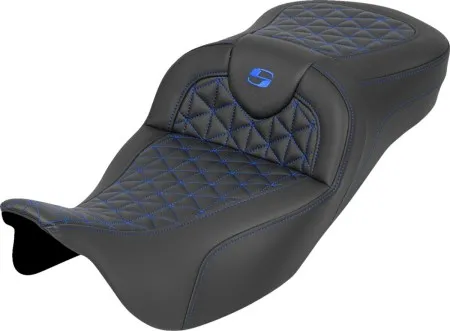 Saddlemen Extended Reach Tri Gripper Roadsofa Seat With Blue Stitching Without Drivers Backrest For Harley Davidson 2008-2024 FLHR, FLHT, FLHX & FLTR Touring Models (Does Not Fit 2023-2024 CVO Models) (808-07B-21101)