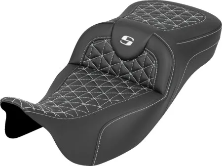 Saddlemen Extended Reach Tri Gripper Roadsofa Seat With White Stitching Without Drivers Backrest For Harley Davidson 2008-2024 FLHR, FLHT, FLHX & FLTR Touring Models (Does Not Fit 2023-2024 CVO Models) (808-07B-21106)