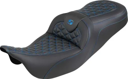 Saddlemen Standard Reach Tri Gripper Roadsofa Seat With Blue Stitching Without Drivers Backrest For Harley Davidson 2008-2024 FLHR, FLHT, FLHX & FLTR Touring Models (Does Not Fit 2023-2024 CVO Models) (808-07B-21001)