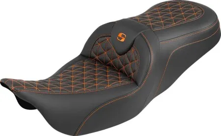 Saddlemen Standard Reach Tri Gripper Roadsofa Seat With Orange Stitching Without Drivers Backrest For Harley Davidson 2008-2024 FLHR, FLHT, FLHX & FLTR Touring Models (Does Not Fit 2023-2024 CVO Models) (808-07B-21003)