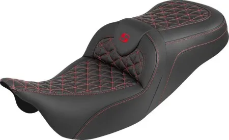 Saddlemen Standard Reach Tri Gripper Roadsofa Seat With Red Stitching Without Drivers Backrest For Harley Davidson 2008-2024 FLHR, FLHT, FLHX & FLTR Touring Models (Does Not Fit 2023-2024 CVO Models) (808-07B-21004)