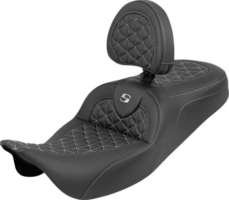Saddlemen Standard Reach Tri-Gripper RoadSofa Seat With Silver Stitching With Drivers Backrest Harley Davidson 2008-2024 FLHR, FLHT, FLHX & FLTR Touring Models (808-07B-210B5)