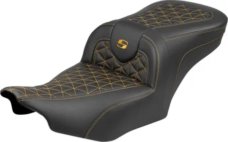 Saddlemen Standard Reach Tri-Gripper RoadSofa Seat With Gold Stitching Without Drivers Backrest For Harley Davidson 2024-2026 Road Glide/Street Glide & 2023-2026 CVO Road Glide/Street Glide Models (823-07-21007)