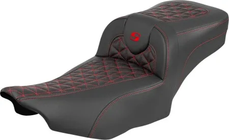 Saddlemen Extended Reach Tri-Gripper RoadSofa Seat With Red Stitching Without Drivers Backrest For Harley Davidson 2024-2026 Road Glide/Street Glide & 2023-2026 CVO Road Glide/Street Glide Models (823-07-21104)