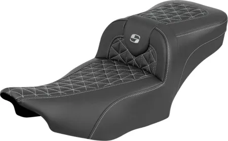 Saddlemen Extended Reach Tri-Gripper RoadSofa Seat With Silver Stitching Without Drivers Backrest For Harley Davidson 2024-2026 Road Glide/Street Glide & 2023-2026 CVO Road Glide/Street Glide Models (823-07-21105)