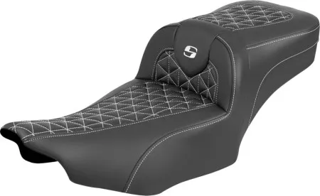 Saddlemen Extended Reach Tri-Gripper RoadSofa Seat With White Stitching Without Drivers Backrest For Harley Davidson 2024-2026 Road Glide/Street Glide & 2023-2026 CVO Road Glide/Street Glide Models (823-07-21106)