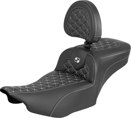 Saddlemen Extended Reach Tri-Gripper RoadSofa Seat With White Stitching With Drivers Backrest Harley Davidson 2024-2026 Road Glide/Street Glide & 2023-2026 CVO Road Glide/Street Glide Models (823-07-211B6)
