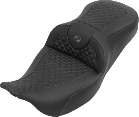 Saddlemen Dragon Stitched Roadsofa Seat With Grey Stitching Without Drivers Backrest For Harley Davidson 2008-2024 FLHR, FLHT, FLHX & FLTR Touring Models (Does Not Fit 2023-2024 CVO Models) (808-07B-20802)