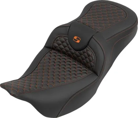 Saddlemen Dragon Stitched Roadsofa Seat With Orange Stitching Without Drivers Backrest For Harley Davidson 2008-2024 FLHR, FLHT, FLHX & FLTR Touring Models (Does Not Fit 2023-2024 CVO Models) (808-07B-20803)