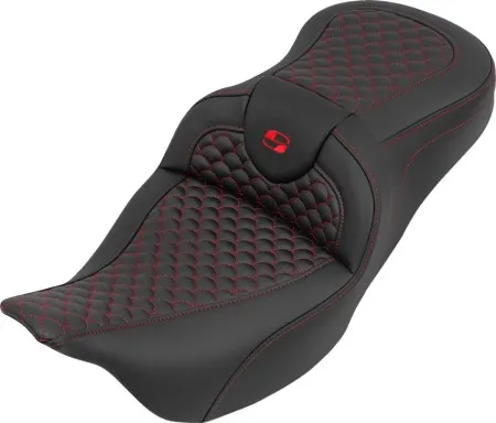 Saddlemen Dragon Stitched Roadsofa Seat With Red Stitching Without Drivers Backrest For Harley Davidson 2008-2024 FLHR, FLHT, FLHX & FLTR Touring Models (Does Not Fit 2023-2024 CVO Models) (808-07B-20804)