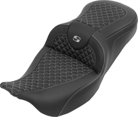 Saddlemen Dragon Stitched Roadsofa Seat With Silver Stitching Without Drivers Backrest For Harley Davidson 2008-2024 FLHR, FLHT, FLHX & FLTR Touring Models (Does Not Fit 2023-2024 CVO Models) (808-07B-20805)