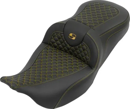 Saddlemen Dragon Stitched Roadsofa Seat With Gold Stitching Without Drivers Backrest For Harley Davidson 2008-2024 FLHR, FLHT, FLHX & FLTR Touring Models (Does Not Fit 2023-2024 CVO Models) (808-07B-20807)