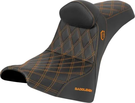Saddlemen Pro Series SDC Performance Grip Seat With Orange Stitching With Drivers Lumbar Rest For Harley Davidson 2018-2026 Softail Street Bob FXBB/S & Standard FXST Models (SC81830DB3)