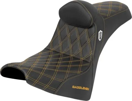 Saddlemen Pro Series SDC Performance Grip Seat With Gold Stitching With Drivers Lumbar Rest For Harley Davidson 2018-2026 Softail Street Bob FXBB/S & Standard FXST Models (SC81830DB7)
