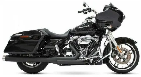 Rinehart 2 Into 1 Full Exhaust System In Black With Chrome End Caps For Harley Davidson 2017-2026 Touring Models (200-0107C)