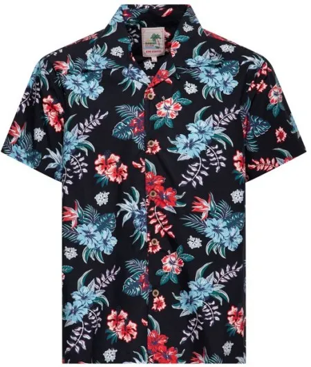 King Kerosin Hibiscus Hawaii Shirt Black (ARM032127)