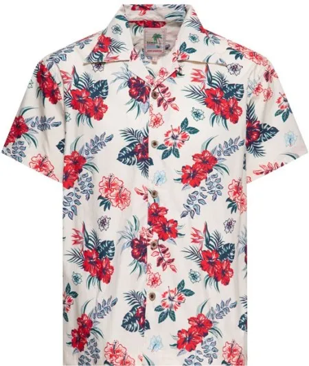 King Kerosin Hibiscus Hawaii Shirt Off White (ARM522127)