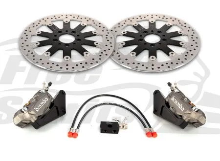Free Spirits 4 Piston Brembo Caliper Kit In Titanium For Harley Davidson 2018-2026 Softail With Dual Disc (203926TK)
