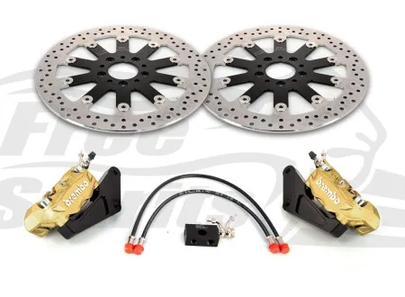 Free Spirits 4 Piston Brembo Caliper Kit In Gold For Harley Davidson 2018-2026 Softail With Dual Disc (203926GK)