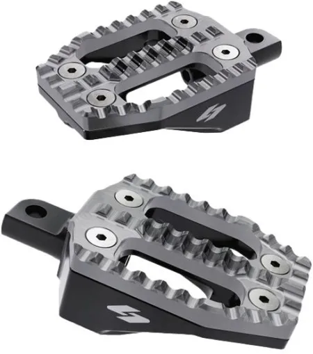 Kraus EXO Passenger Foot Peg Set With Stainless Bite Plate Top / Black Anodised Aluminum Base For Harley Davidson 2018-2026 M8 Softail Models (SF-FC-41SM-B)