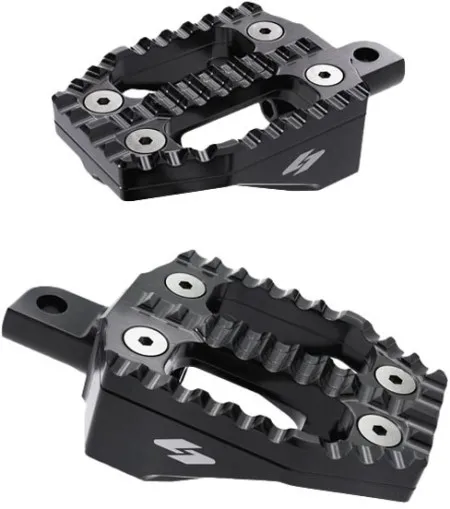 Kraus EXO Passenger Foot Peg Set In Black Anodised Bite Plate Top / Black Anodised Aluminum Base For Harley Davidson 2018-2026 M8 Softail Models (SF-FC-41AB-B)