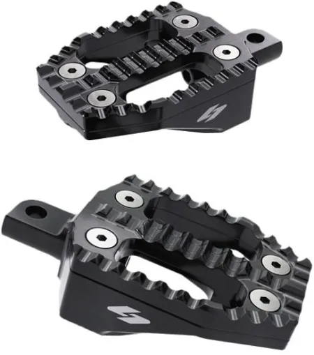 Kraus EXO Foot Peg Set With Black Anodised Bite Plate Top / Black Anodised Aluminum Base For Harley Davidson Models With Male Mounts (UN-FC-41AB-B)