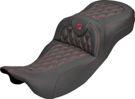 Saddlemen Carbon Fiber Lattice Stitched Roadsofa Seat With Red Stitching Without Backrest For Harley Davidson 2024-2026 Road Glide/Street Glide & 2023-2026 CVO Road Glide/Street Glide Models (808-07B-20704)