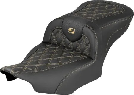 Saddlemen Lattice Stitched Roadsofa Seat With Gold Stitching For Harley Davidson 2024-2026 Road Glide/Street Glide & 2023-2026 CVO Road Glide/Street Glide Models (823-07-18207)