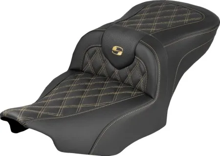 Saddlemen Lattice Stitched Roadsofa Seat With Gold Stitching For Harley Davidson 2024-2026 Road Glide/Street Glide & 2023-2026 CVO Road Glide/Street Glide Models (823-07-18407)