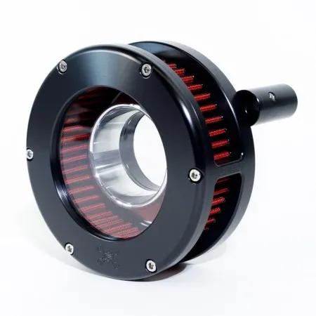 Feuling BA Slim Air Cleaner Kit With Clear Cover In Black Finish With Red Filter For Harley Davidson 2008-2016 FLT / 2016-2017 FLST & FXDLS (Fly By Wire) Models (5454-S)