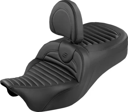 Saddlemen Tuck N Roll Roadsofa King Seat With Drivers Backrest For Harley Davidson 2008-2024 FLHR, FLHT, FLHX & FLTR Touring Models (Does Not Fit 2023-2025 CVO Models) (808-07B-202SB0)