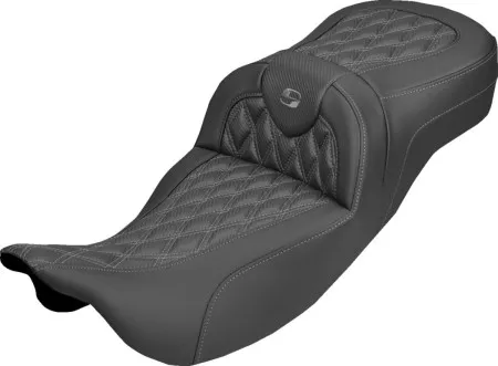 Saddlemen Extended Reach Carbon Fiber Lattice Stitched Roadsofa Seat With Grey Stitching For Harley Davidson 2008-2025 FLHR, FLHT, FLHX & FLTR Touring Models (Does Not Fit 2023-2025 CVO Models) (808-07B-20702)