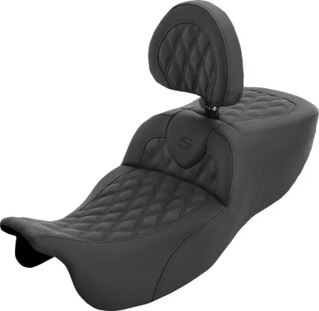 Saddlemen Extended Reach Lattice Stitched Roadsofa Seat With Black Stitching With Drivers Backrest For Harley Davidson 2015-2025 Freewheeler & Road Glide 3 Models (815-07-184BR)