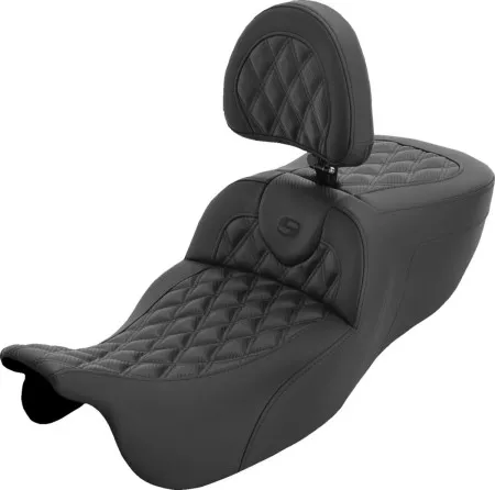 Saddlemen Extended Reach Carbon Fiber Lattice Stitched Roadsofa Seat With Black Stitching With Drivers Backrest For Harley Davidson 2015-2025 Freewheeler & Road Glide 3 Models (815-07-207B0)