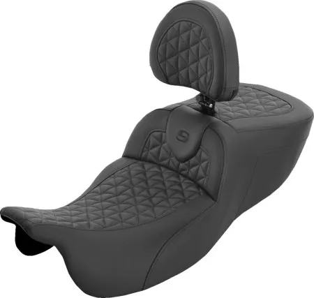 Saddlemen Extended Reach Tri-Gripper Roadsofa Seat With Black Stitching With Drivers Backrest For Harley Davidson 2015-2025 Freewheeler & Road Glide 3 Models (815-07-211B0)