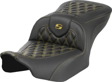 Saddlemen Carbon Fiber Lattice Stitched Roadsofa Seat With Gold Stitching For Harley Davidson 2024-2026 Road Glide/Street Glide & 2023-2026 CVO Road Glide/Street Glide Models (823-07-20607)